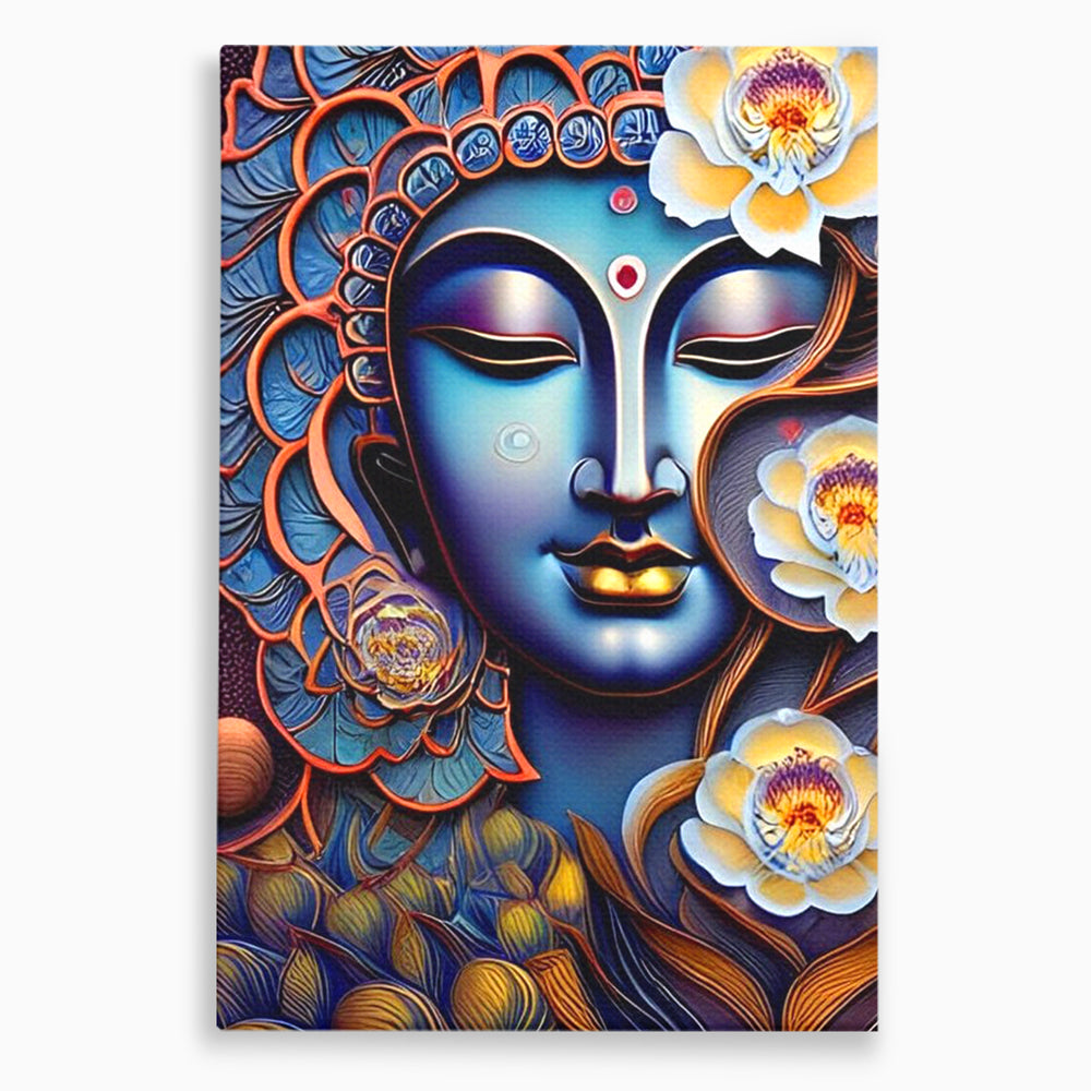 Tablou canvas cu tablou canvas cu portretul lui buddha, fara rama, pe sasiu de lemn